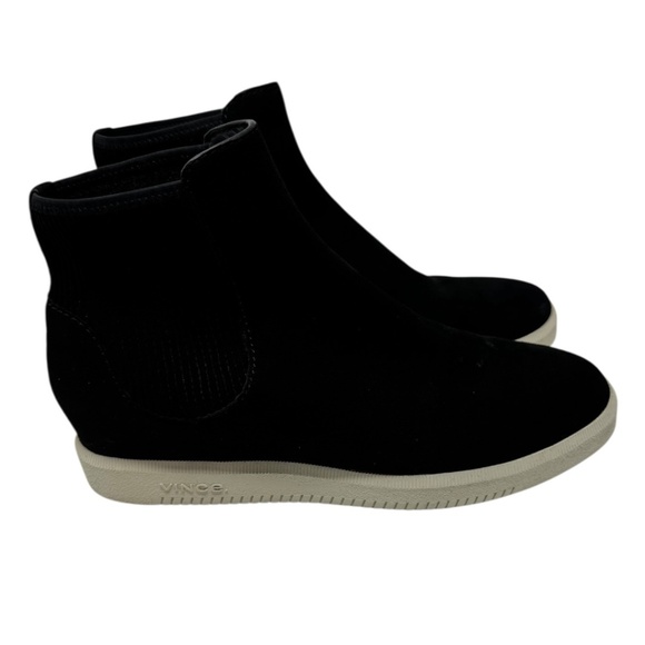 Vince Black Ribbed Ilona Round Toe Wedge Leather Sneakers - Picture 4 of 12